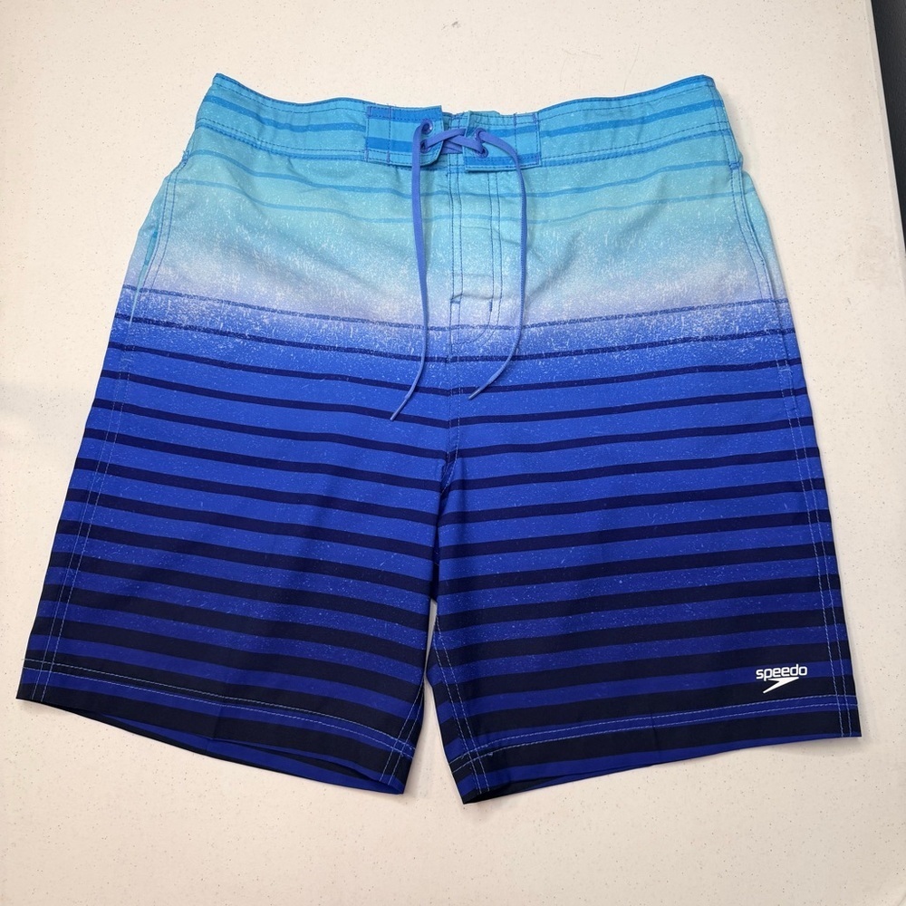 Speedo Bondi Striped Men's Boardshorts Swim Trunks Blue Ombre Size Large EUC
